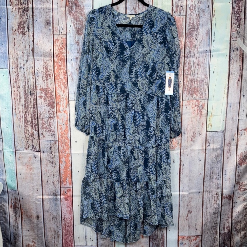 NWT Joie Blue Parisian Paisley Women's Dress Maxi Tiered Length Large‎